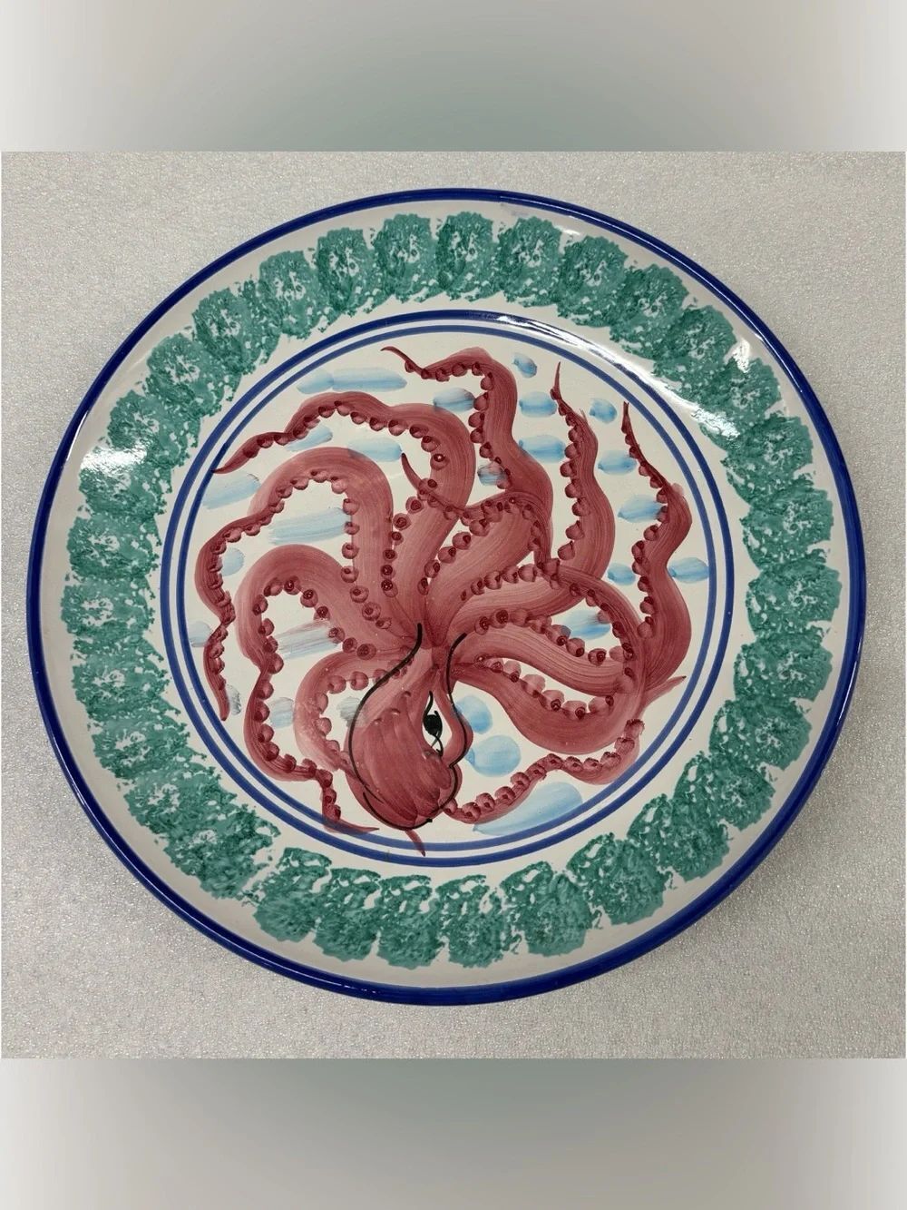 Vietri Al Mare Hand-Painted Pink Octopus Massive 14.5” Plater